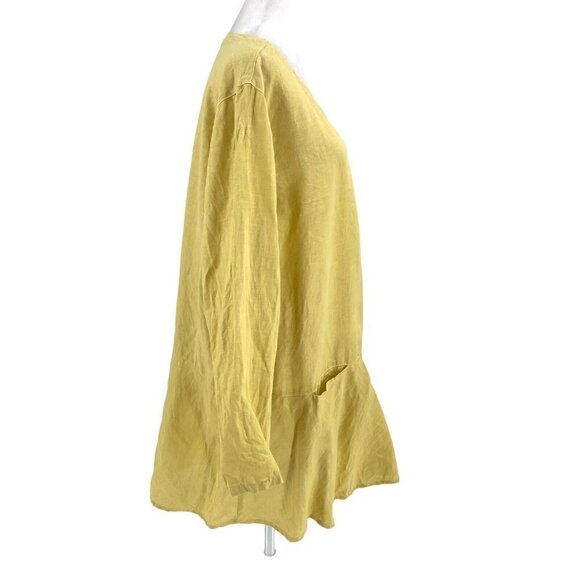 Kleen 100% Linen Pocket Front Tunic Blouse Lagenlook Yellow size Large - Picture 3 of 7